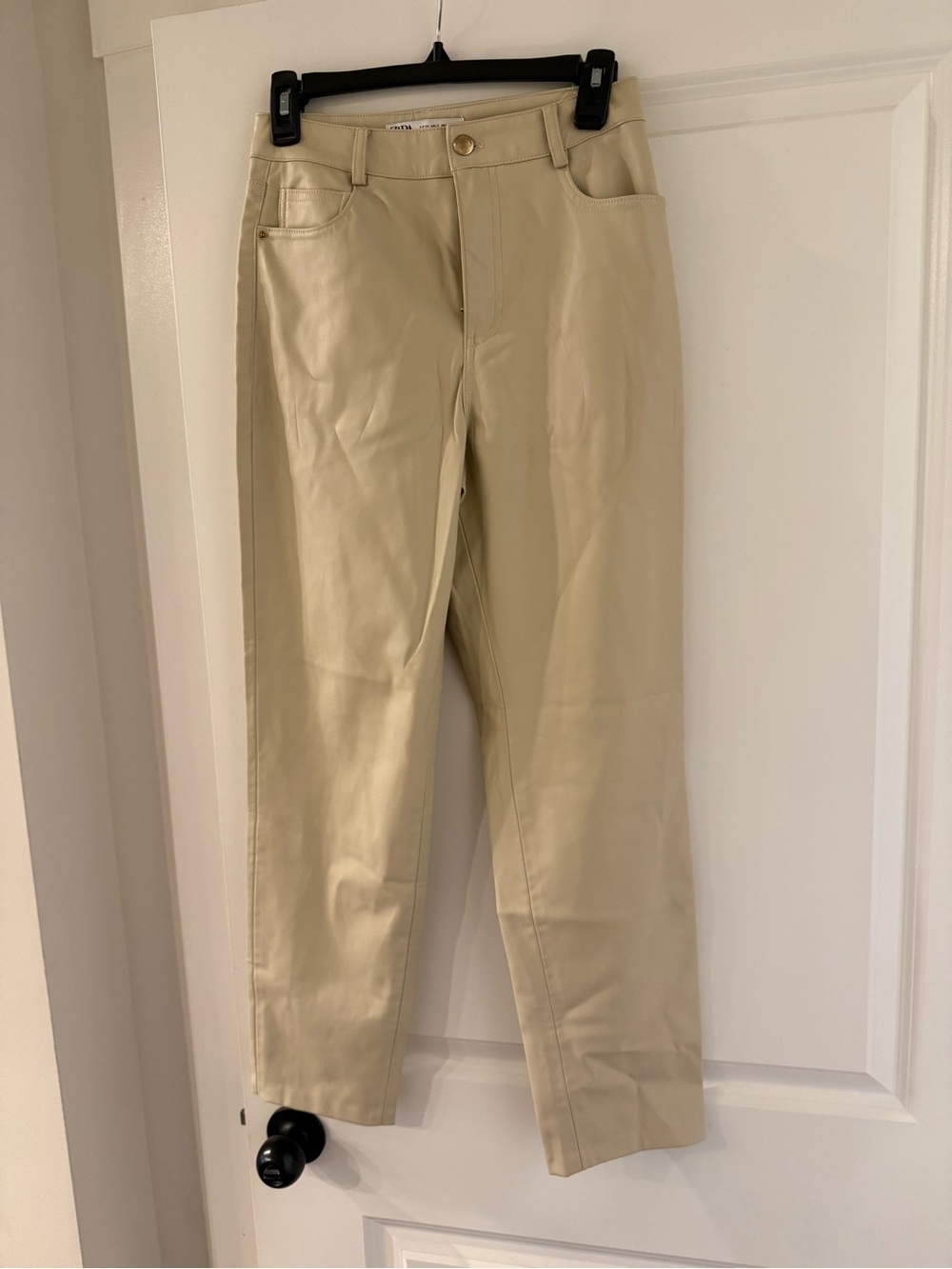 Zara cream, leather jeans